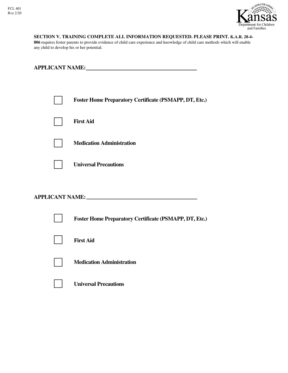 Form FCL401 Family Foster Home Application for Licensure - Kansas, Page 6