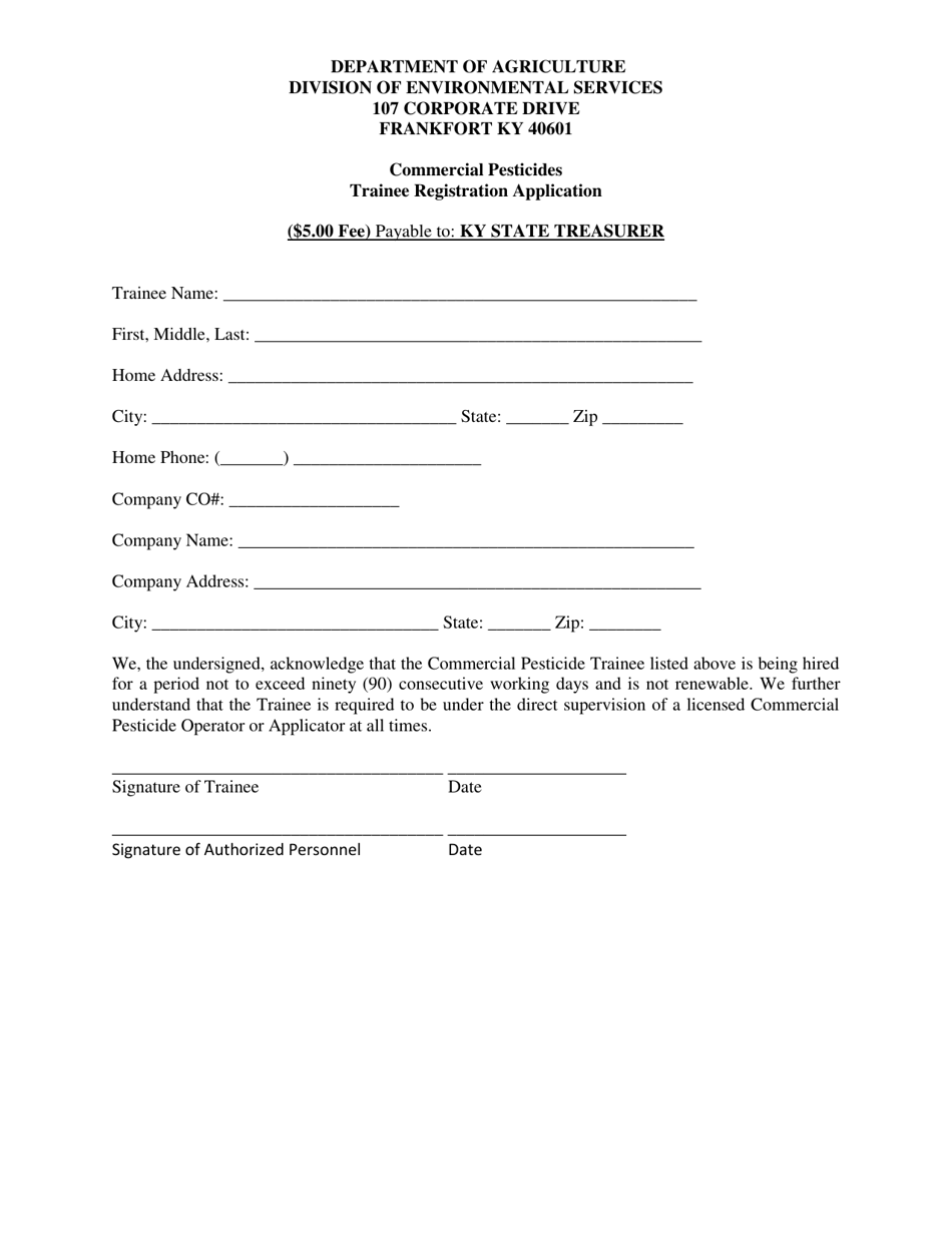 Commercial Pesticides Trainee Registration Application - Kentucky, Page 1