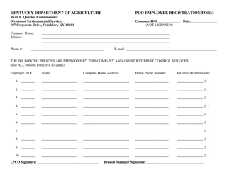 &quot;Pco Employee Registration Form&quot; - Kentucky