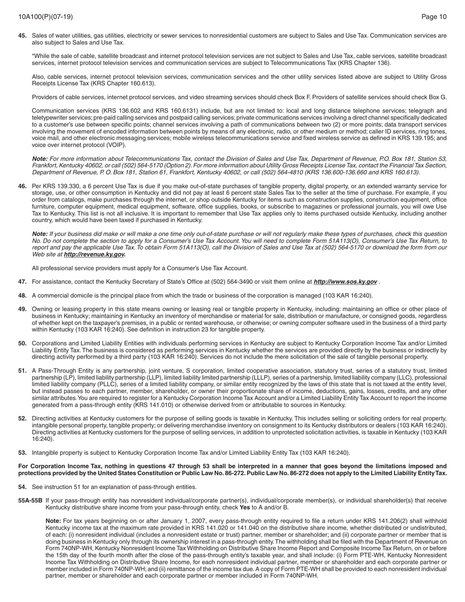 Form 10A100 Kentucky Tax Registration Application - Kentucky, Page 24