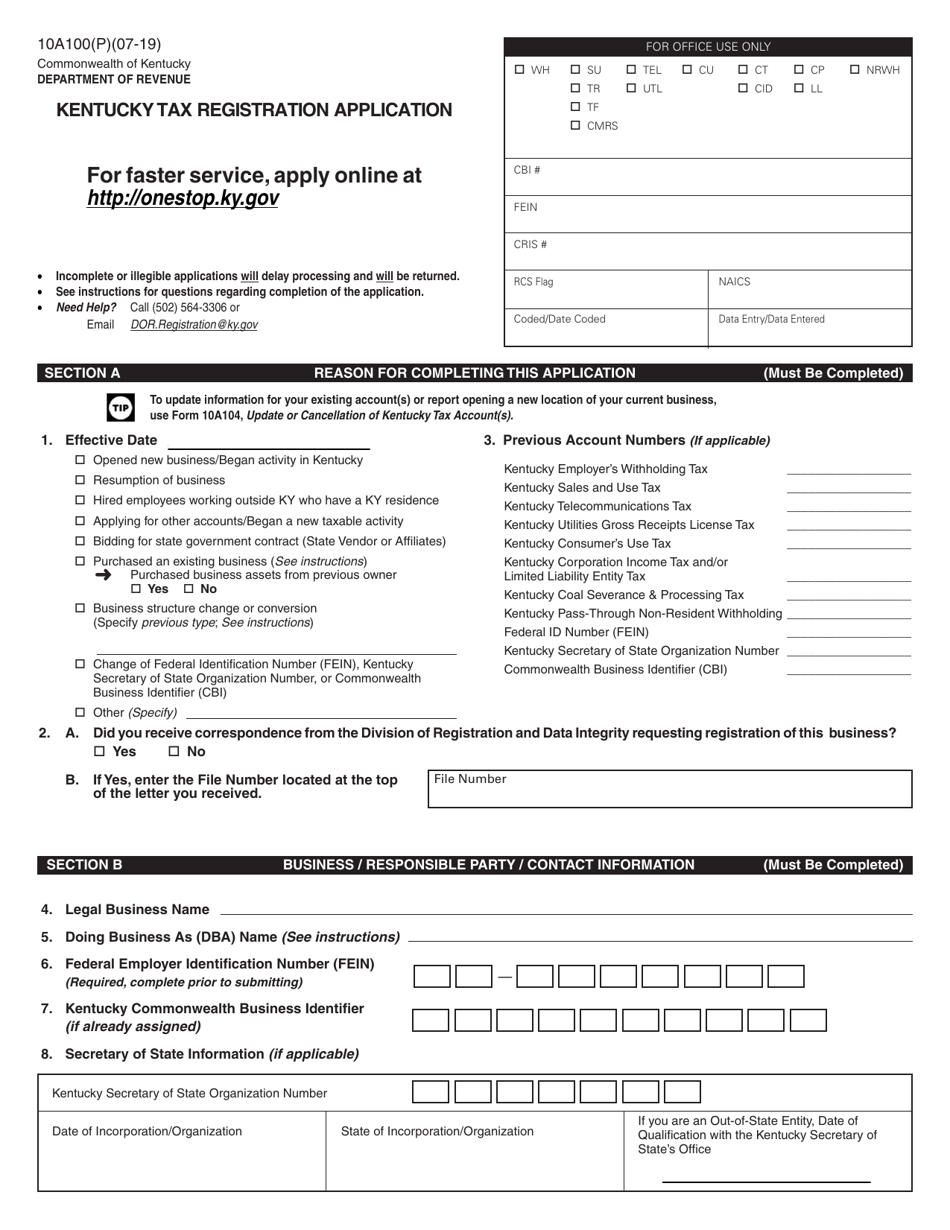 Form 10A100 Kentucky Tax Registration Application - Kentucky, Page 3
