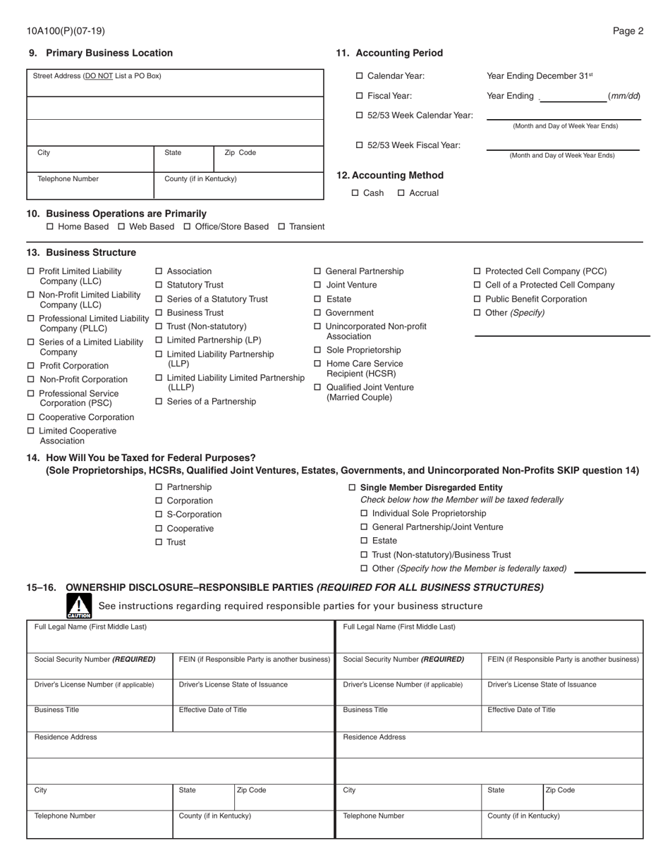 Form 10A100 Kentucky Tax Registration Application - Kentucky, Page 4