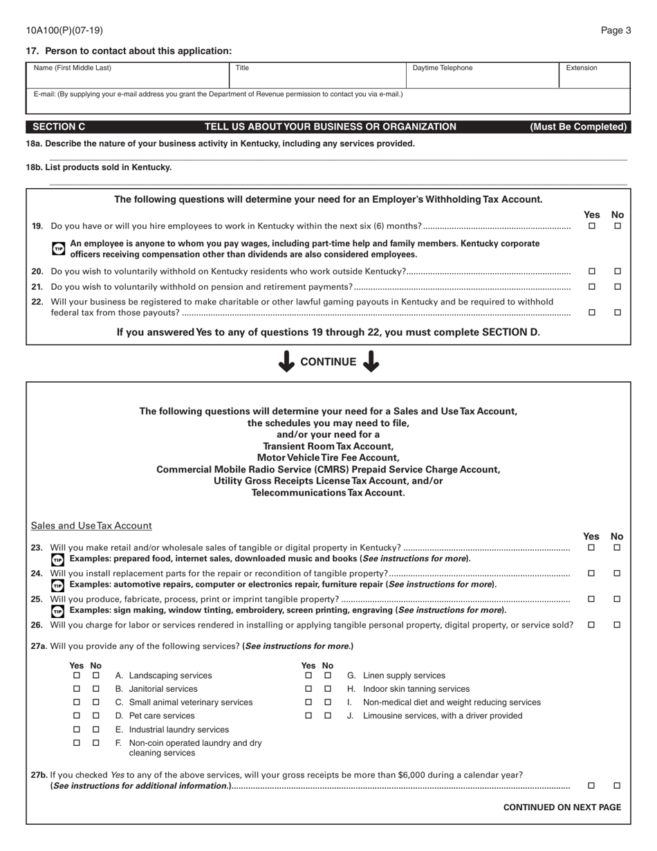 Form 10A100 Kentucky Tax Registration Application - Kentucky, Page 5