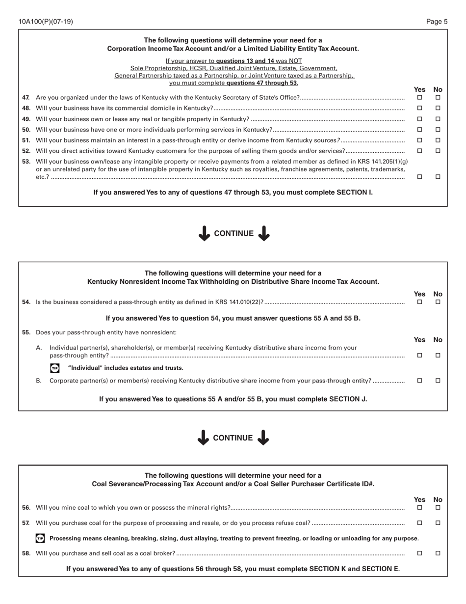 Form 10A100 Kentucky Tax Registration Application - Kentucky, Page 7