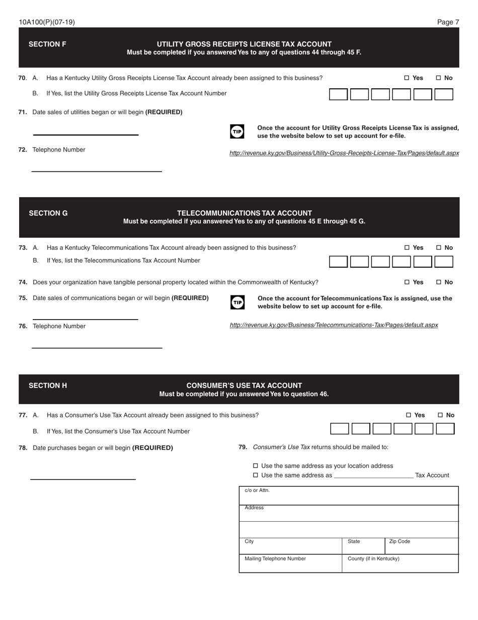 Form 10A100 Kentucky Tax Registration Application - Kentucky, Page 9