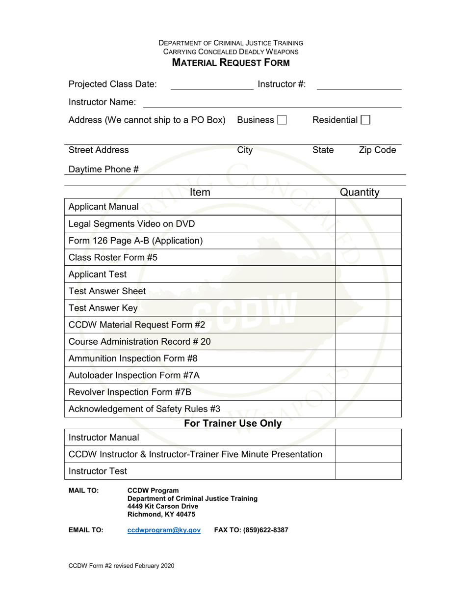 CCDW Form 2 Material Request Form - Kentucky, Page 1