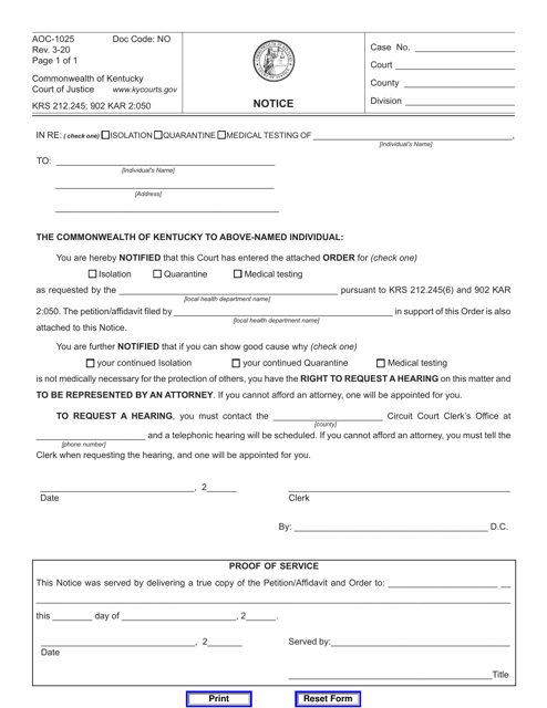 Form AOC-1025 Notice - Kentucky