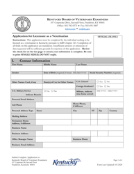 Document preview: Application for Licensure as a Veterinarian - Kentucky