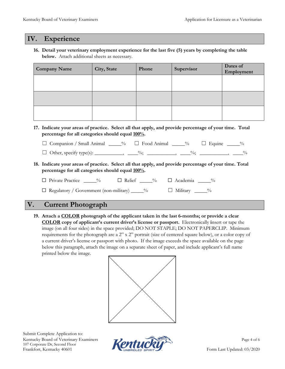 Application for Licensure as a Veterinarian - Kentucky, Page 4