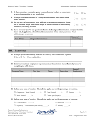 Reinstatement Application for Veterinarians - Kentucky, Page 3