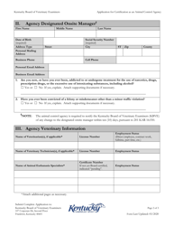 Application for Certification as an Animal Control Agency (Restricted Controlled Substance Registration Authorization) - Kentucky, Page 2