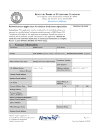 Reinstatement Application for Animal Euthanasia Specialists - Kentucky