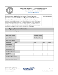 Reinstatement Application for Animal Control Agencies (Restricted Controlled Substance Registration Authorization) - Kentucky