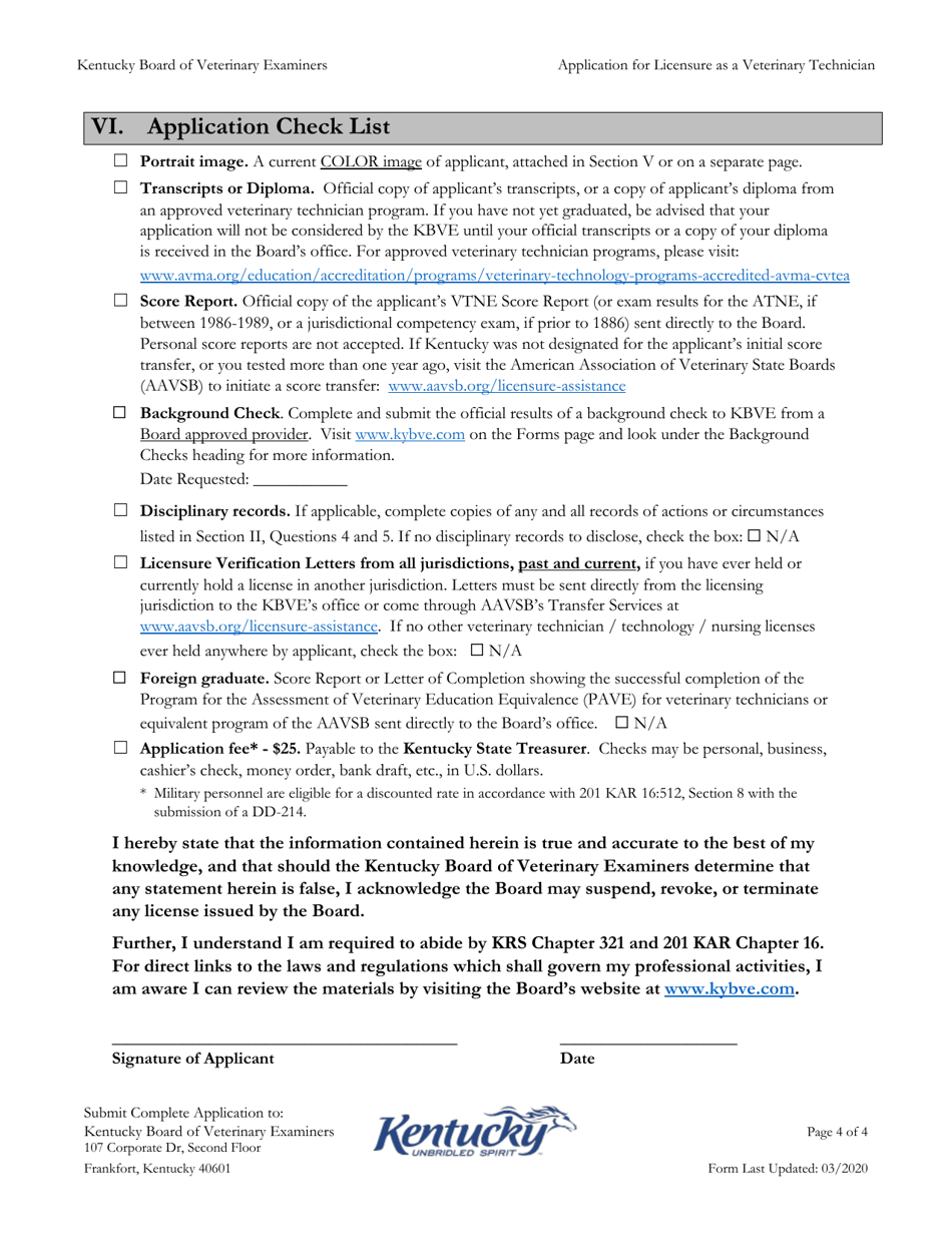 Application for Licensure as a Veterinary Technician - Kentucky, Page 4