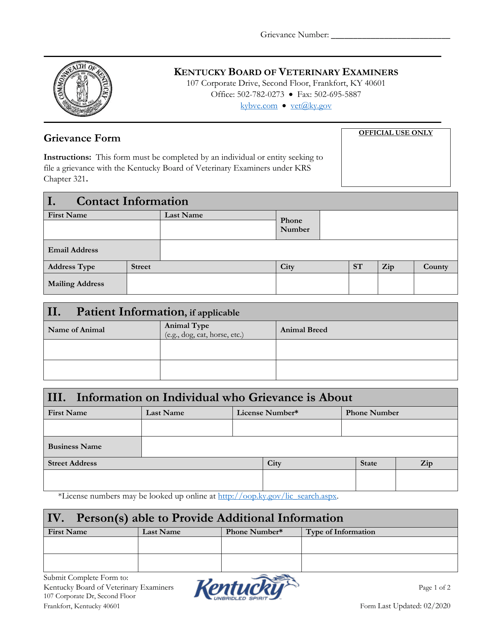Grievance Form - Kentucky Download Pdf