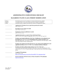 Document preview: Form 7406 Administrative Completeness Checklist - Hazardous Waste Class 2 Permit Modification - Louisiana