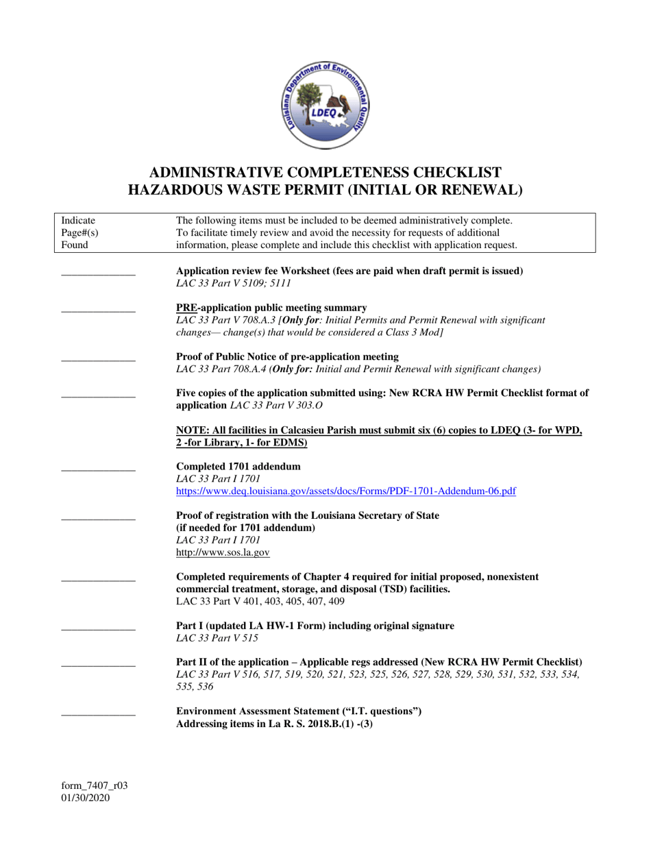 Form 7407 - Fill Out, Sign Online and Download Printable PDF, Louisiana ...