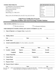 Form 7453 Solid Waste Notification Form for Collection Facilities and Non-processing Transfer Stations - Louisiana
