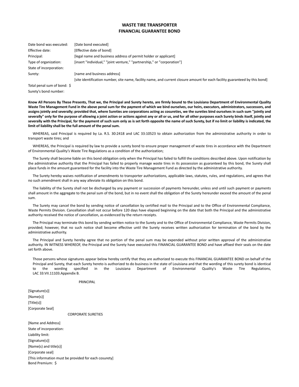 Waste Tire Transporter and Transfer Facility Application Form - Louisiana, Page 3