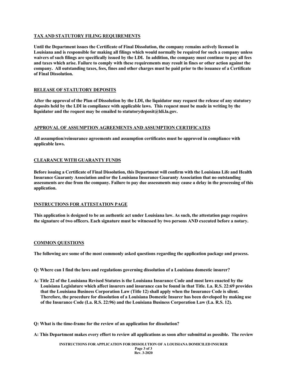 Application for Dissolution of a Louisiana Domiciled Insurer - Louisiana, Page 3