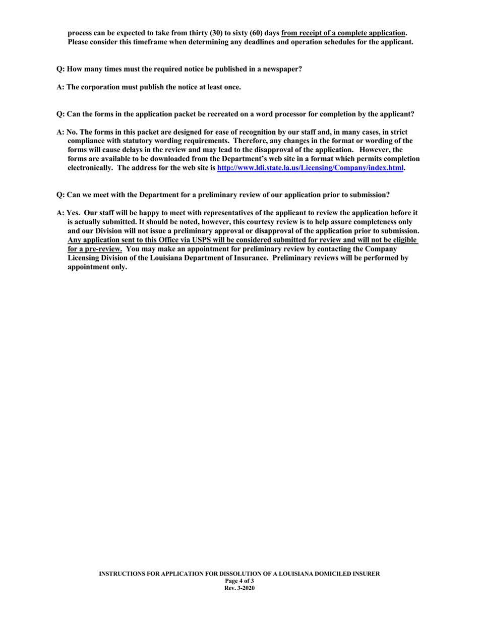 Application for Dissolution of a Louisiana Domiciled Insurer - Louisiana, Page 4