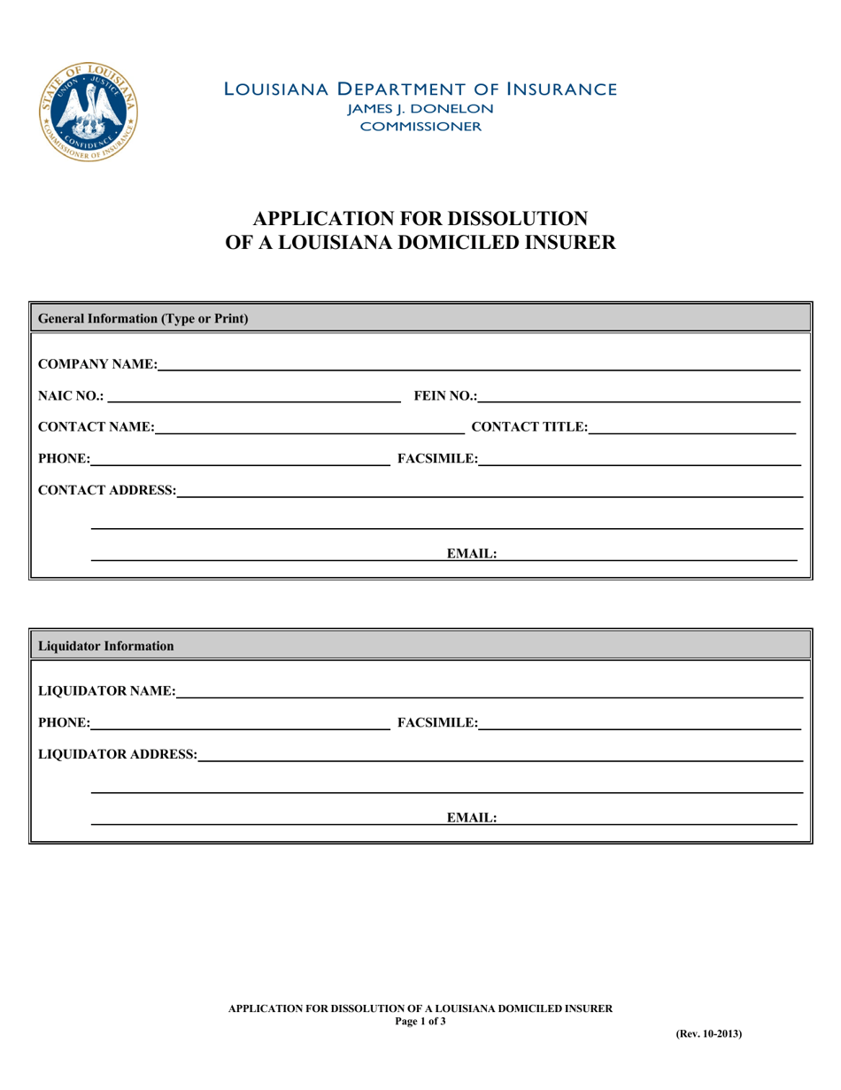 Application for Dissolution of a Louisiana Domiciled Insurer - Louisiana, Page 5
