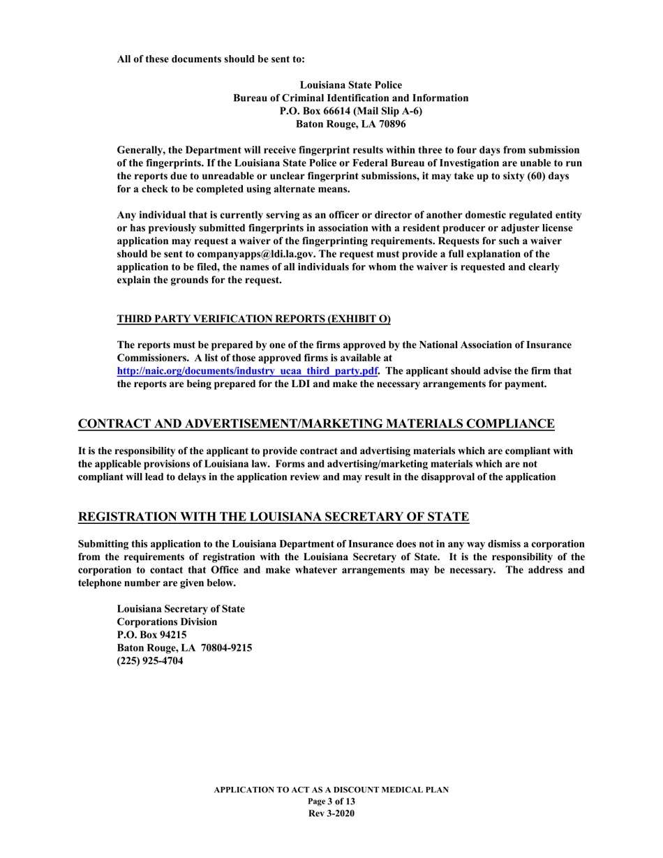Application to Act as a Discount Medical Plan - Louisiana, Page 3