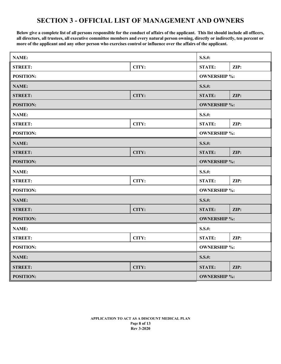 Application to Act as a Discount Medical Plan - Louisiana, Page 8