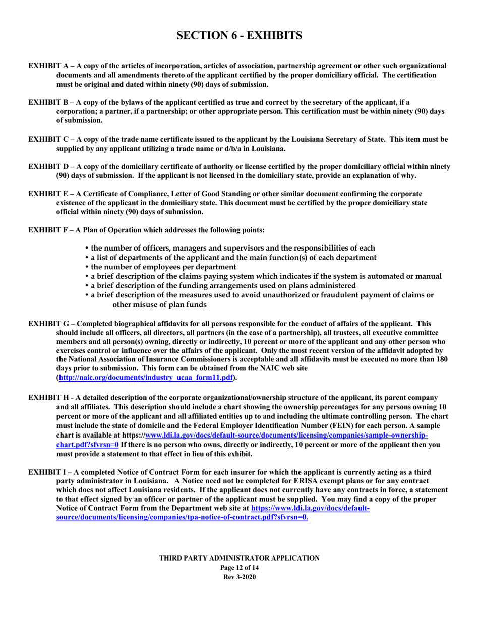 Application to Act as a Third Party Administrator in the State of Louisiana - Louisiana, Page 12