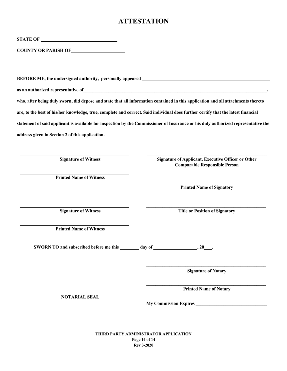 Application to Act as a Third Party Administrator in the State of Louisiana - Louisiana, Page 14