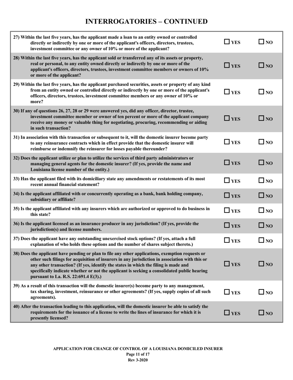 Application for Change of Control of a Louisiana Domiciled Insurer - Louisiana, Page 11