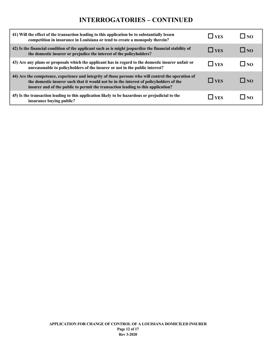 Application for Change of Control of a Louisiana Domiciled Insurer - Louisiana, Page 12