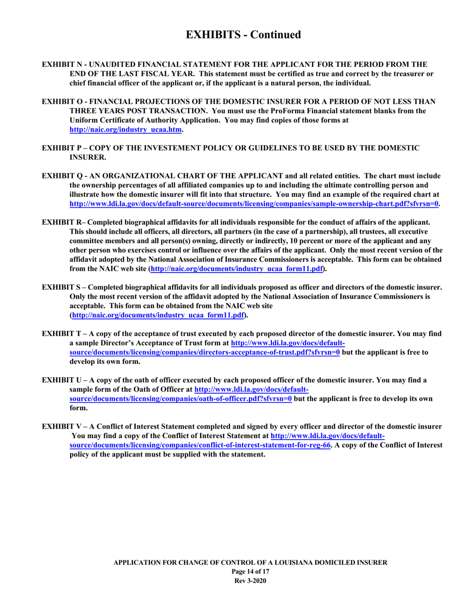 Application for Change of Control of a Louisiana Domiciled Insurer - Louisiana, Page 14