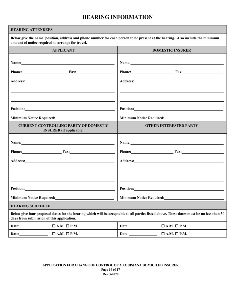 Application for Change of Control of a Louisiana Domiciled Insurer - Louisiana, Page 16