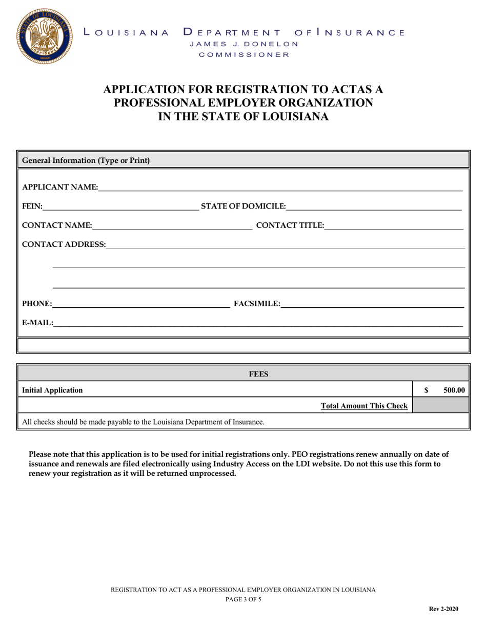 Application for Registration to Actas a Professional Employer Organization in the State of Louisiana - Louisiana, Page 3