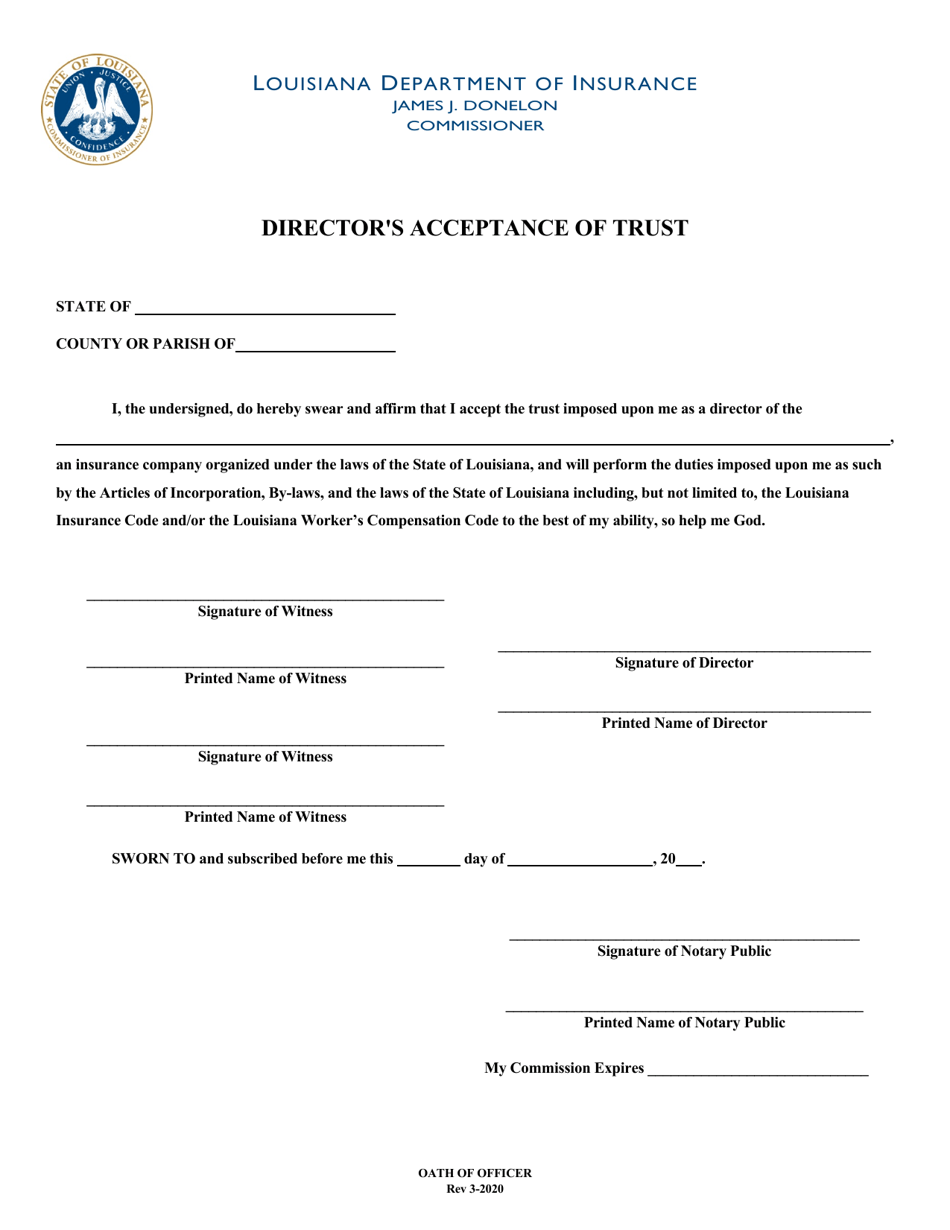 Directors Acceptance of Trust - Louisiana, Page 1