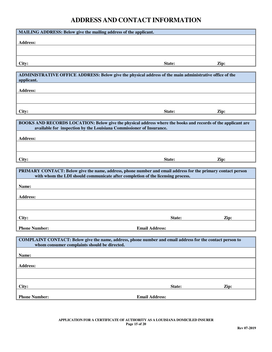 Application for a Certificate of Authority as a Louisiana Domiciled Insurer - Louisiana, Page 15