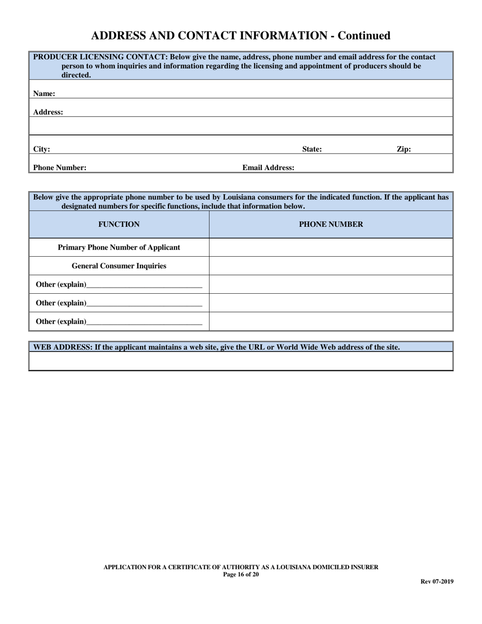 Application for a Certificate of Authority as a Louisiana Domiciled Insurer - Louisiana, Page 16