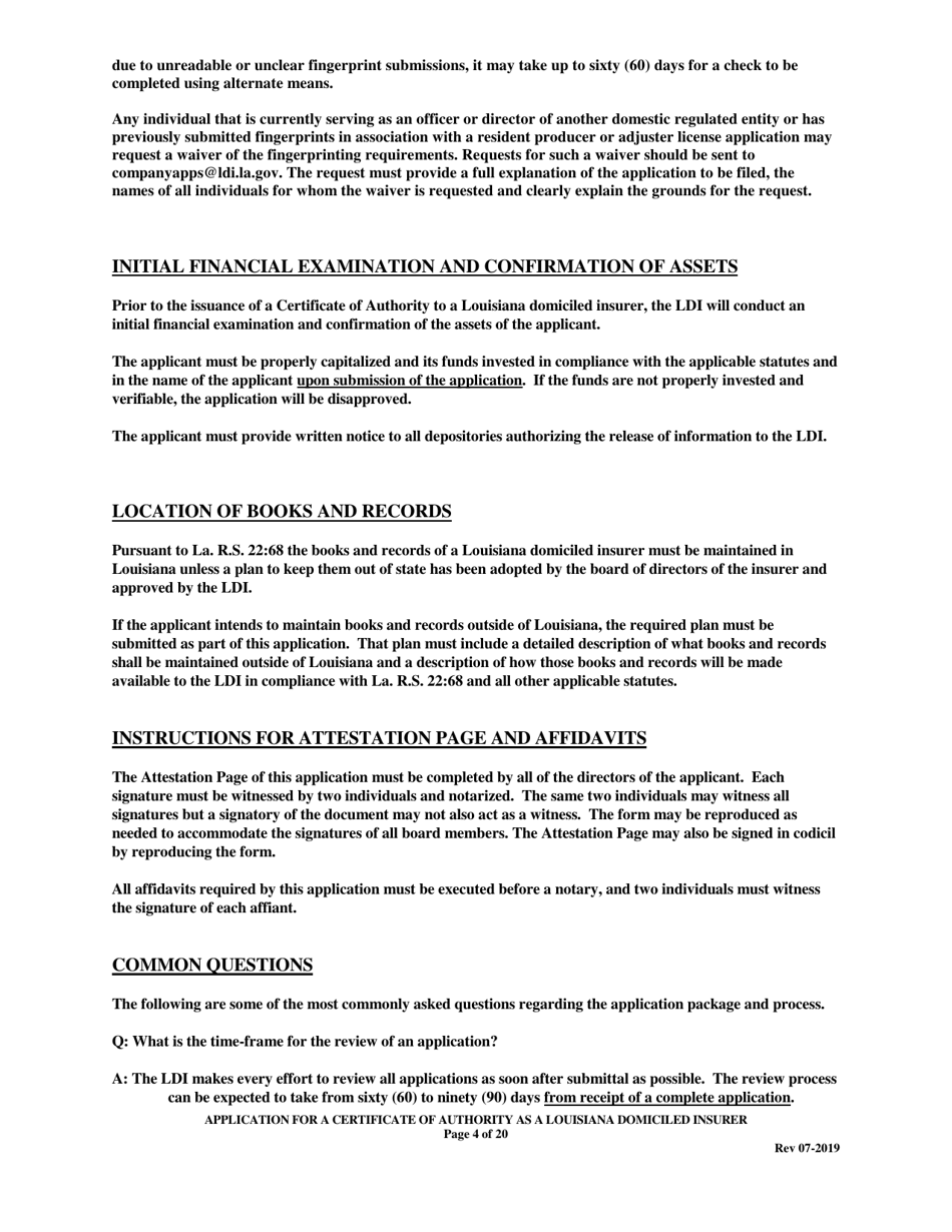 Application for a Certificate of Authority as a Louisiana Domiciled Insurer - Louisiana, Page 4