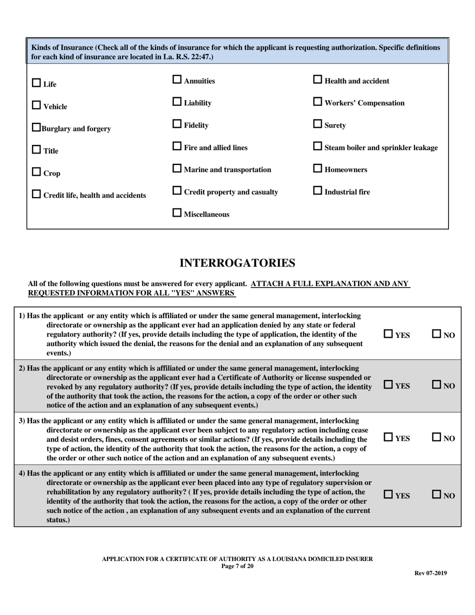 Application for a Certificate of Authority as a Louisiana Domiciled Insurer - Louisiana, Page 7