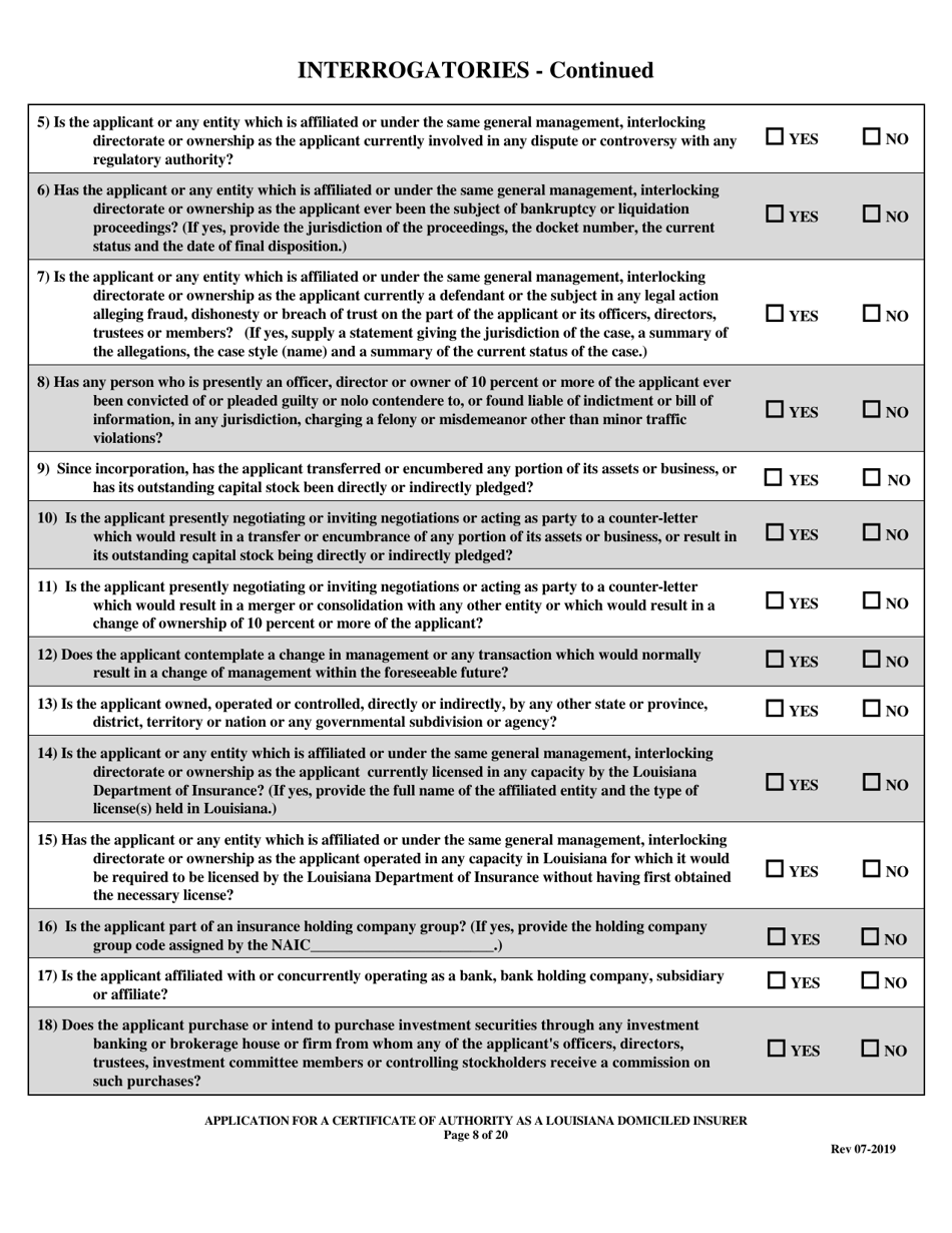Application for a Certificate of Authority as a Louisiana Domiciled Insurer - Louisiana, Page 8