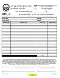 Form UIC-19 Commercial Facility Monthly Report of Waste Receipts - Louisiana