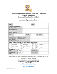 Document preview: Form DPSSP6702 Concealed Handgun Permit Unit Instructor Information Form - Louisiana