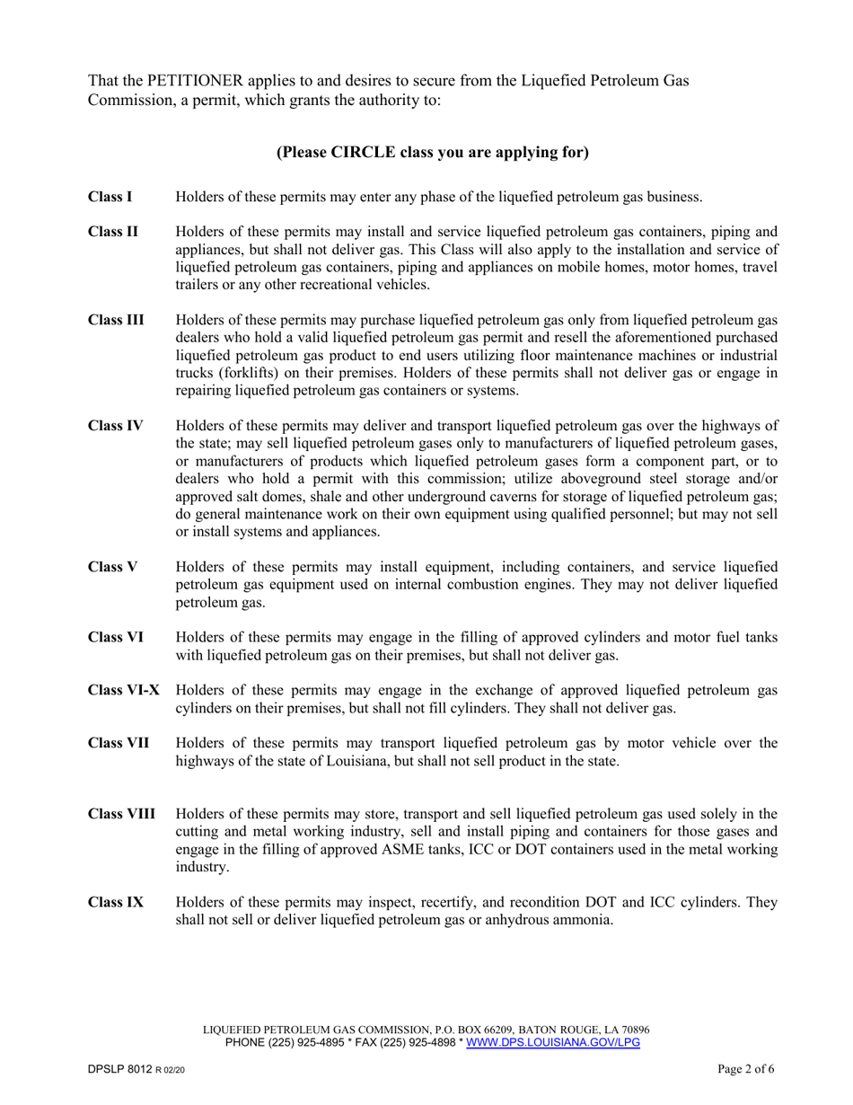 Form DPSLP8012 Application for Liquefied Petroleum Gas Permit - Louisiana, Page 2