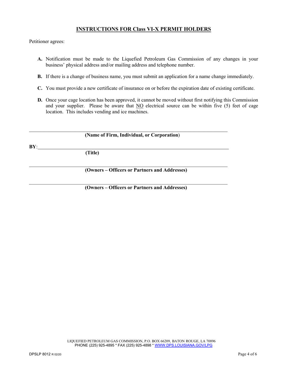 Form DPSLP8012 Application for Liquefied Petroleum Gas Permit - Louisiana, Page 4
