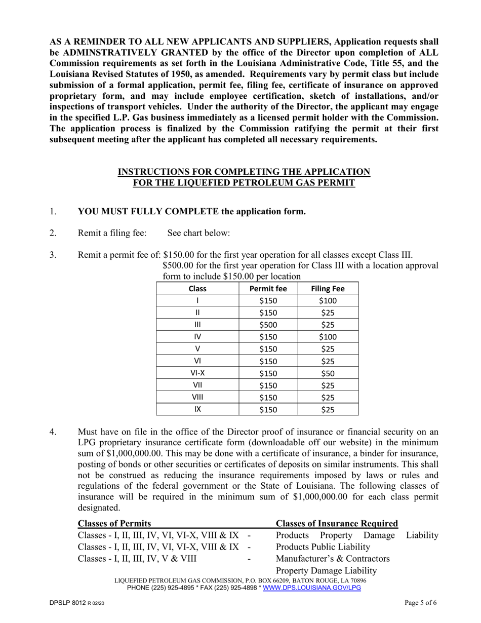 Form DPSLP8012 Application for Liquefied Petroleum Gas Permit - Louisiana, Page 5
