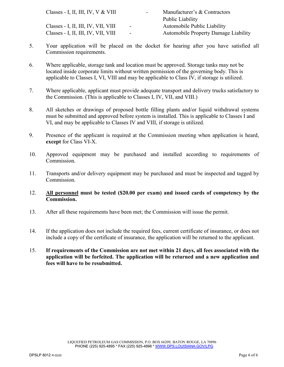 Form DPSLP8012 Application for Liquefied Petroleum Gas Permit - Louisiana, Page 6