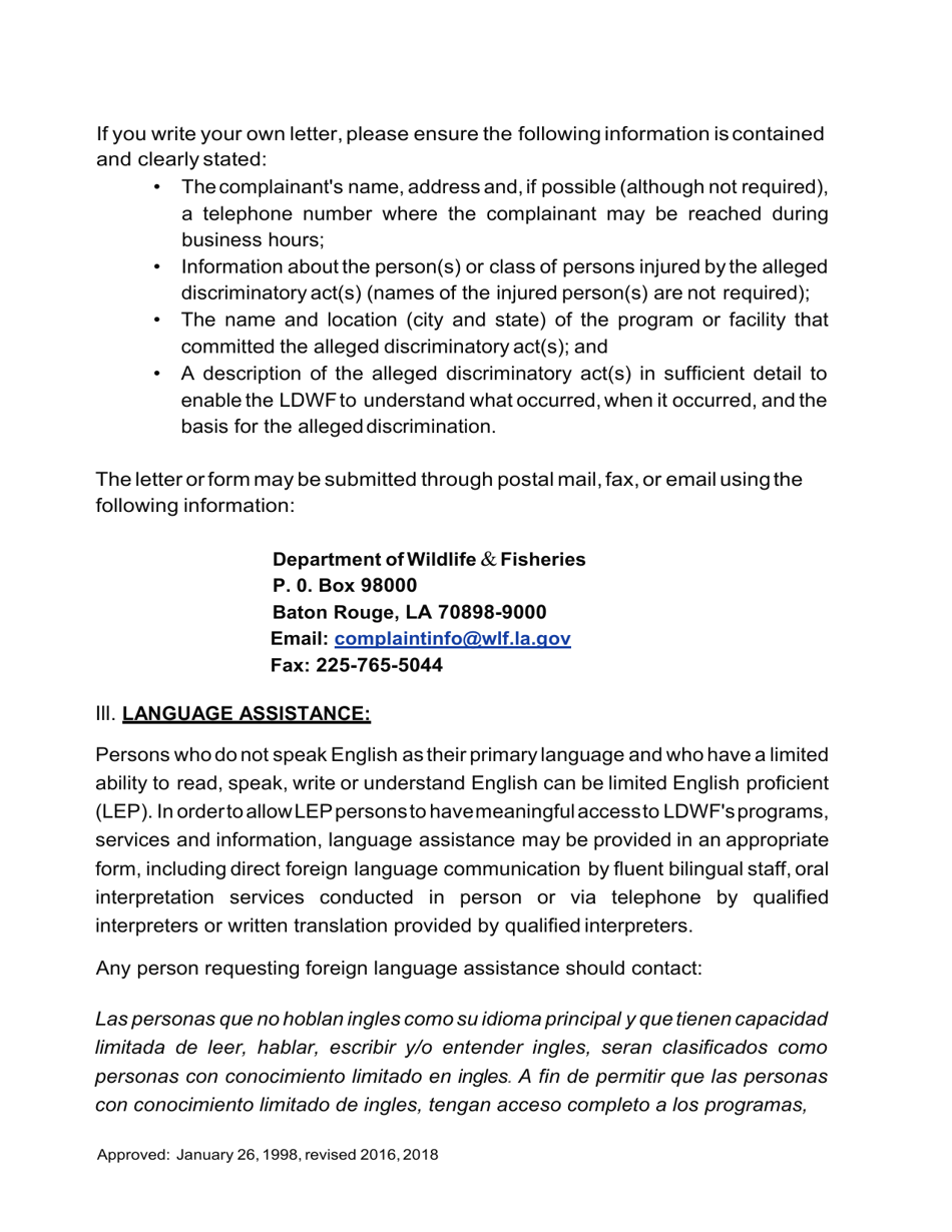 Attachment A Discrimination Complaint Form - Louisiana, Page 3