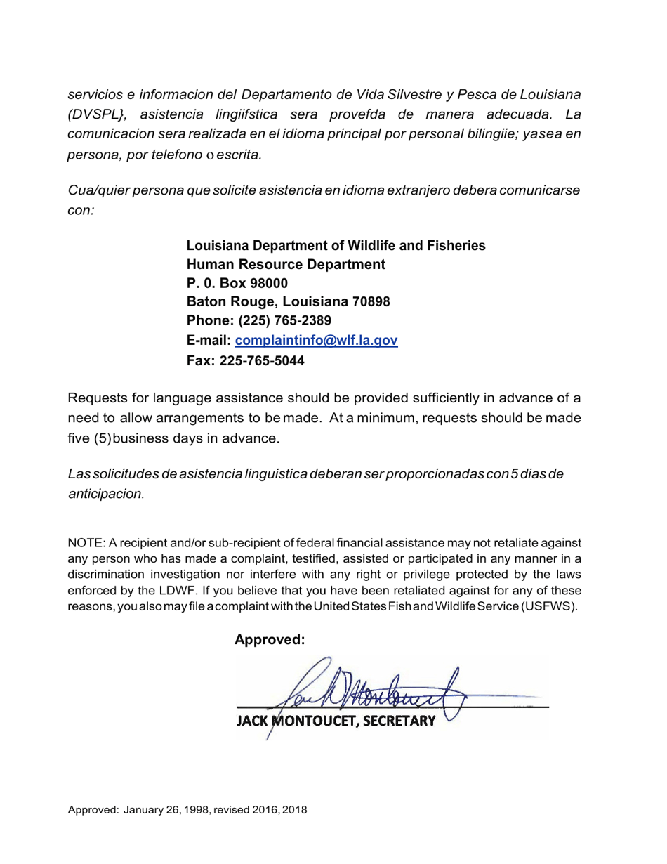 Attachment A Discrimination Complaint Form - Louisiana, Page 4