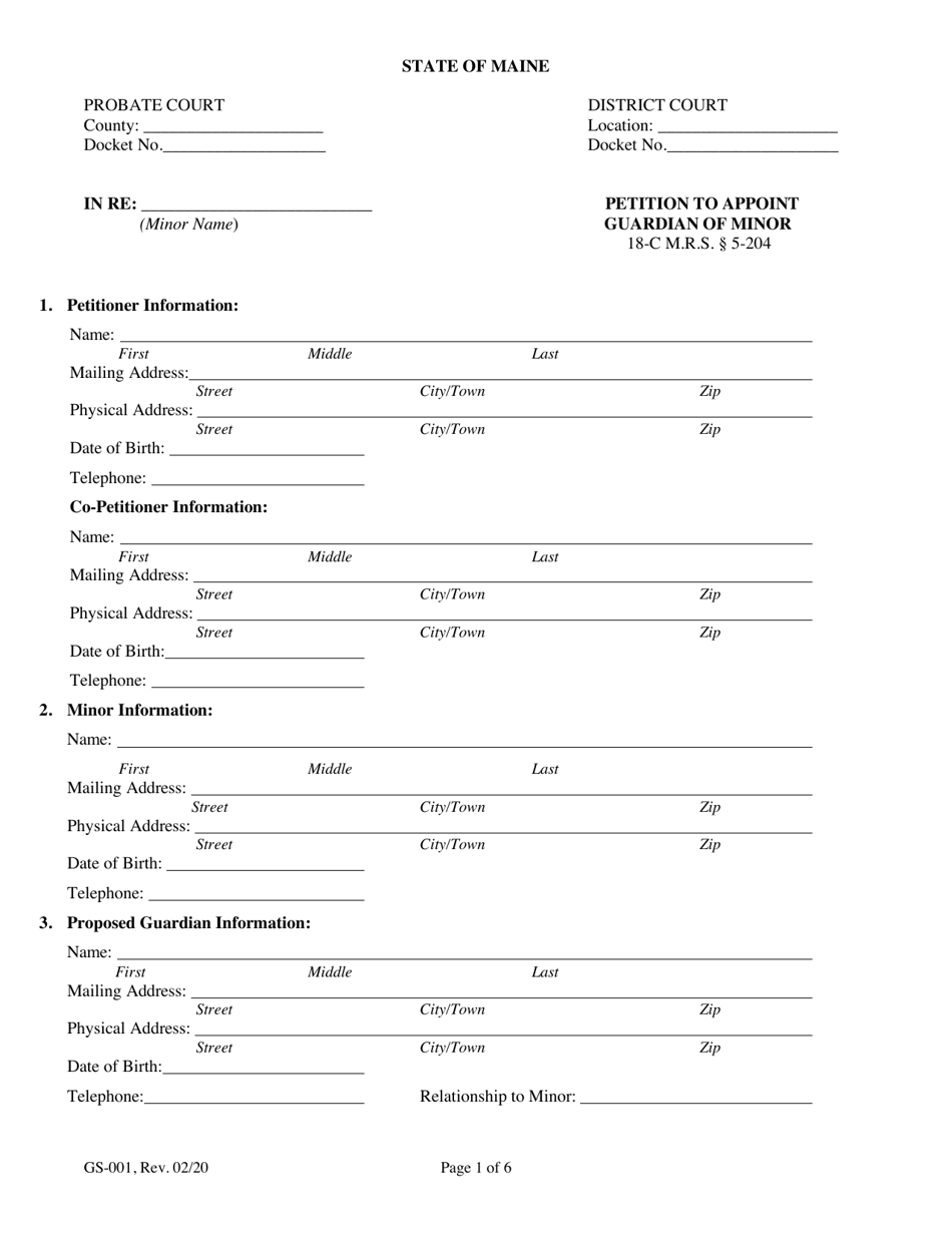 Form GS 001 Download Fillable PDF Or Fill Online Petition To Appoint 
